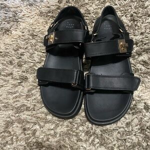 a new day Black Sandals with Gold Buckles